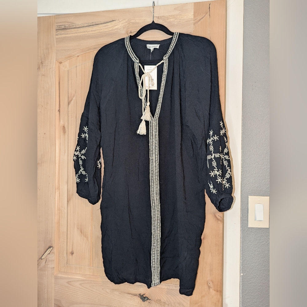 Kiwi and punch Miami Bohemian Black Tunic with Embroidered Details